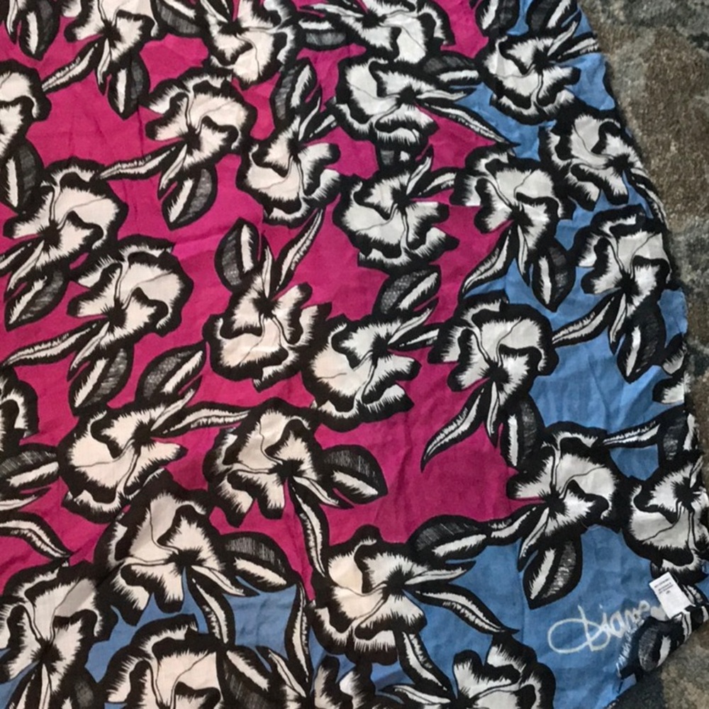 DVF silk scarf baby blue and pink floral print